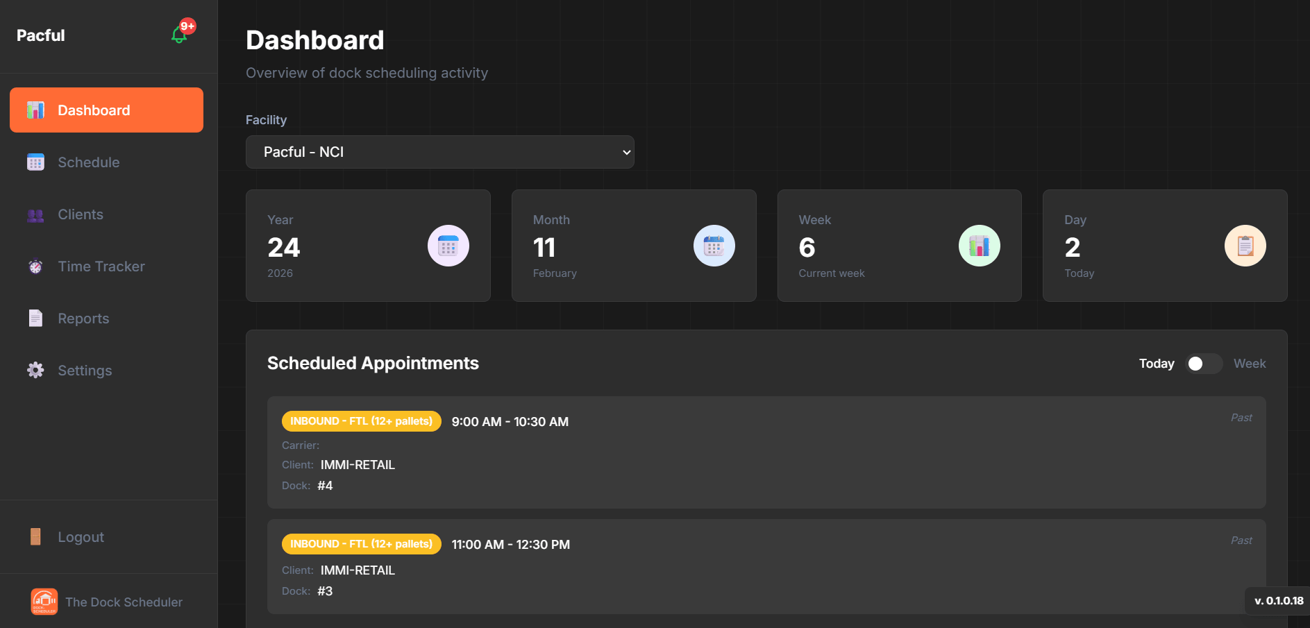 Dock-Scheduler dashboard screenshot 1